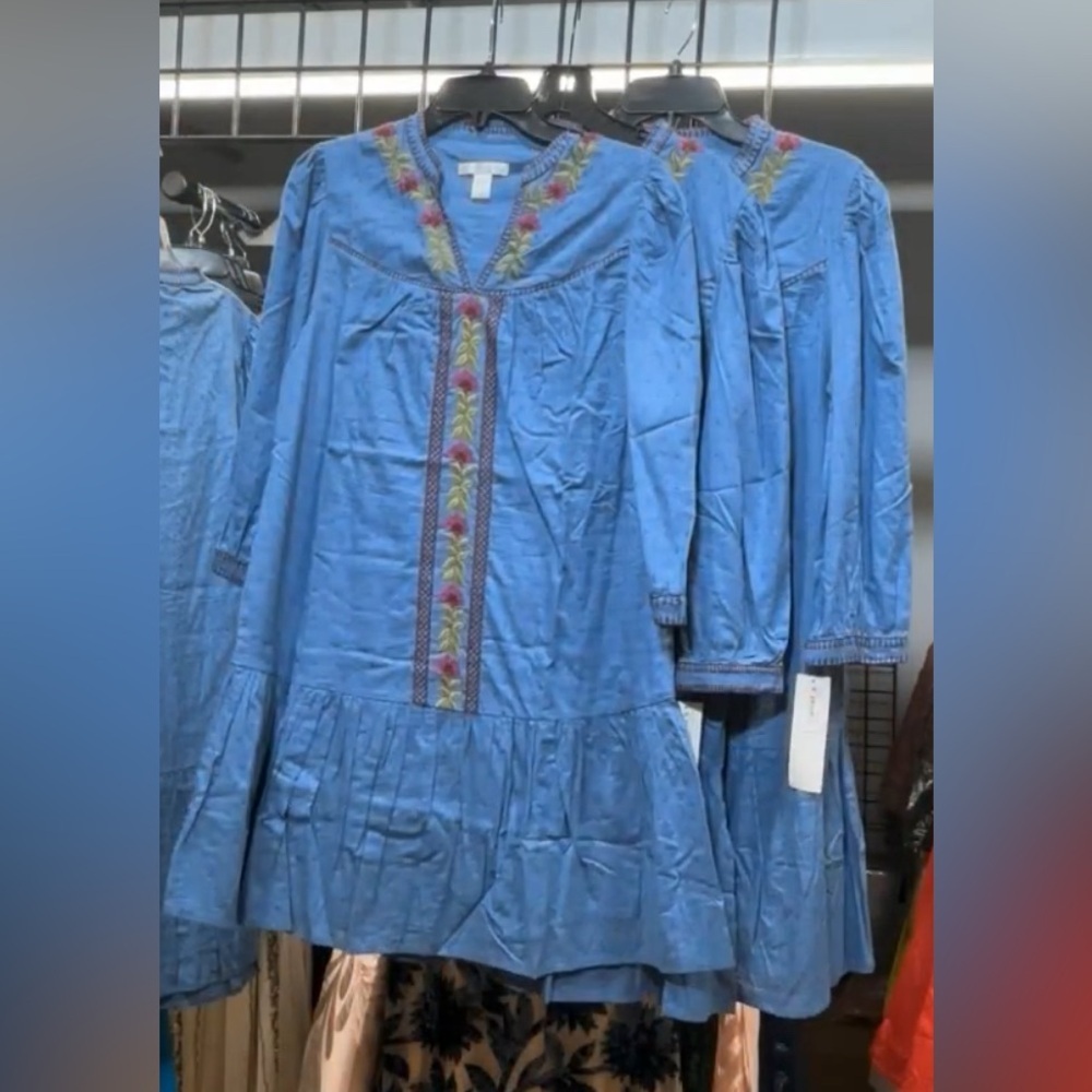 London Times Blue Embroidered Boho Dress - Picture 5 of 5
